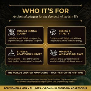 Complejo de musgo de mar Shilajit – Melena de león, Ashwagandha, Cordyceps – Energía, Inmunidad, Concentración imagen 4