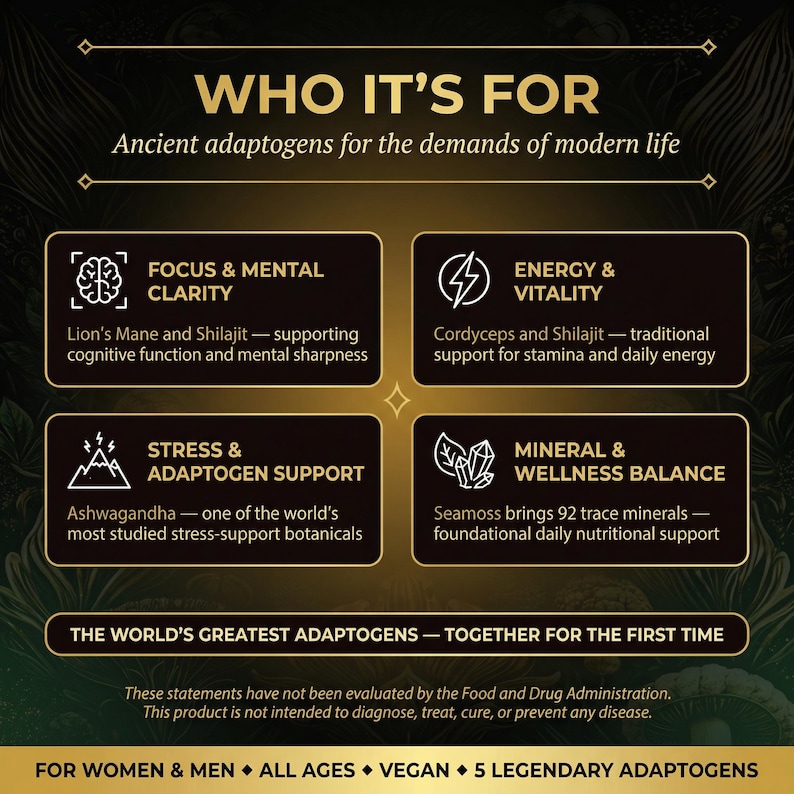 Complejo de musgo de mar Shilajit – Melena de león, Ashwagandha, Cordyceps – Energía, Inmunidad, Concentración imagen 4