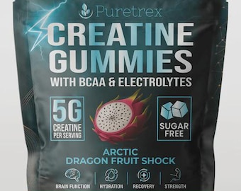 Creatine Gummies with BCAA & Electrolytes, 5g Creatine per Serving, Sugar Free Arctic Dragon Fruit, 120 Gummies