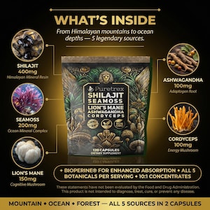 Complejo de musgo de mar Shilajit – Melena de león, Ashwagandha, Cordyceps – Energía, Inmunidad, Concentración imagen 3