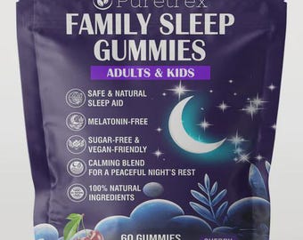 Family Sleep Gummies for Adults & Kids, Melatonin Free, Sugar Free Vegan Calming Blend, 60 Gummies