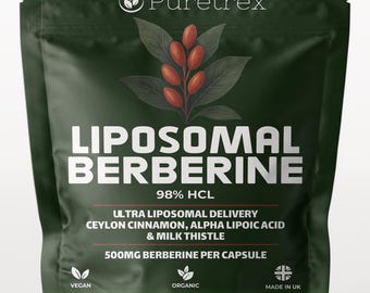 Puretrex Liposomal Berberine 500mg 98% HCL 120 Capsules with Ceylon Cinnamon Alpha Lipoic Acid & Milk Thistle Vegan