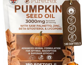 Pumpkin Seed Extract 3000mg – Prostate & Hair Support – Saw Palmetto, Zinc and Lycopene – 180 Vegan Softgels