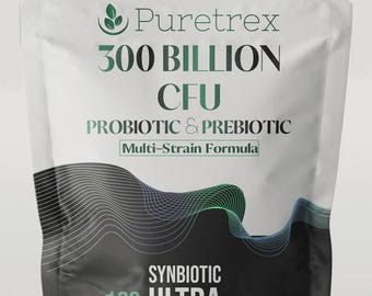 300 Billion CFU Probiotic & Prebiotic, Multi-Strain Synbiotic Ultra Formula, 120 Capsules