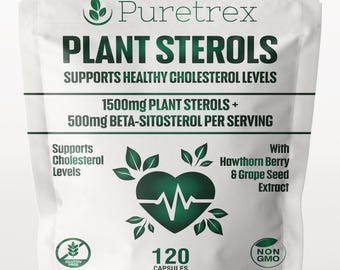 Plant Sterols Complex for Cholesterol Support with Beta-Sitosterol, Hawthorn Berry & Grape Seed Extract, Heart Health Formula