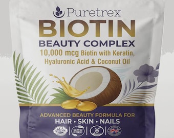 Biotin Beauty Complex 10,000µg with Keratin, Hyaluronic Acid, Bamboo Extract & Coconut Oil