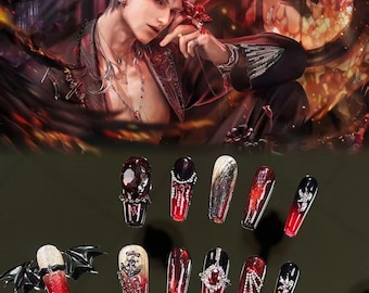 Uñas postizas hechas a mano: set inspirado en el amor y el espacio profundo / Tamaño personalizado / Fabricación artesanal