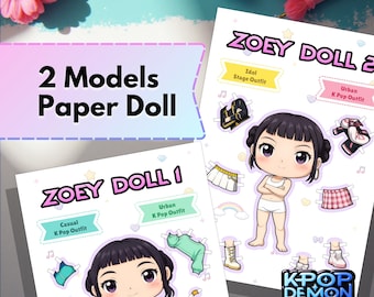 KPop Paper Doll – Zoey | KPop Demon Hunters | Kawaii / Chibi Cut-Out Papercraft | Digital Download