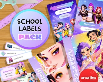 School Labels – KPop Demon Hunters | Anime Kawaii Editable Canva Template | Huntrix Sticker | Printable Digital