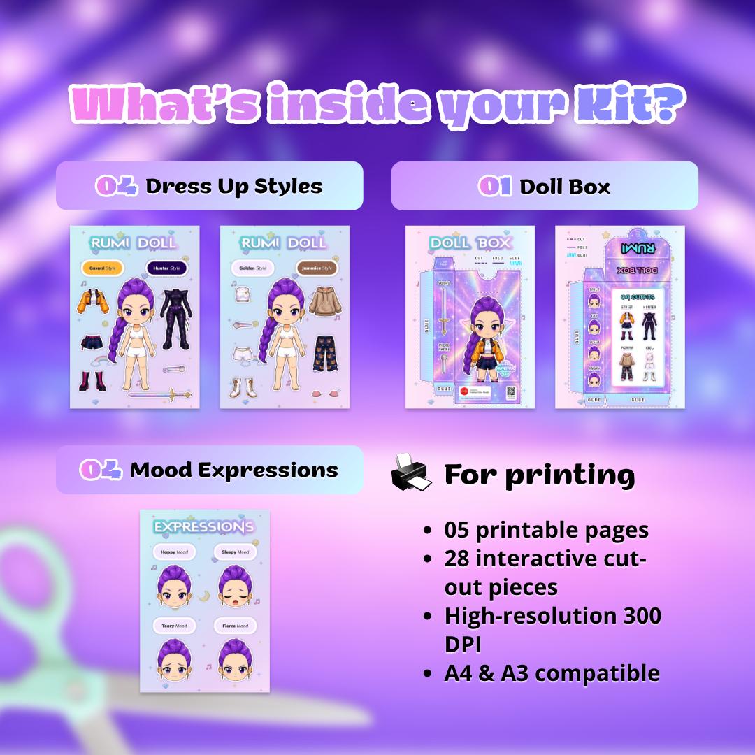 Moving Paper Rumi Rumi Paper Doll Box Kit Printable | DIY Dress up Doll for Kids ...