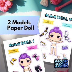 KPop Paper Doll – Rumi | KPop Demon Hunters | Kawaii / Chibi Cut-Out Papercraft | Digital Download