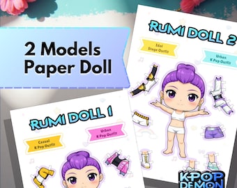 KPop Paper Doll – Rumi | KPop Demon Hunters | Kawaii / Chibi Cut-Out Papercraft | Digital Download