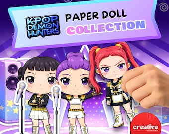 KPop Paper Doll Bundle | Rumi Jinu Zoey Mira | Kawai / Chibi Papercraft | Printable Dress-Up Dolls