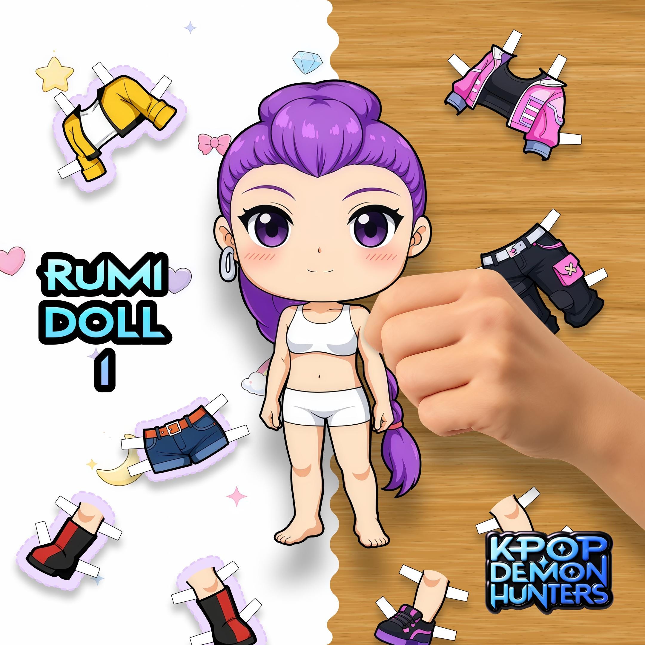 Moving Paper Rumi Kpop Paper Doll – Rumi | Kpop Demon Hunters | Kawaii / Chibi Cut-out ...