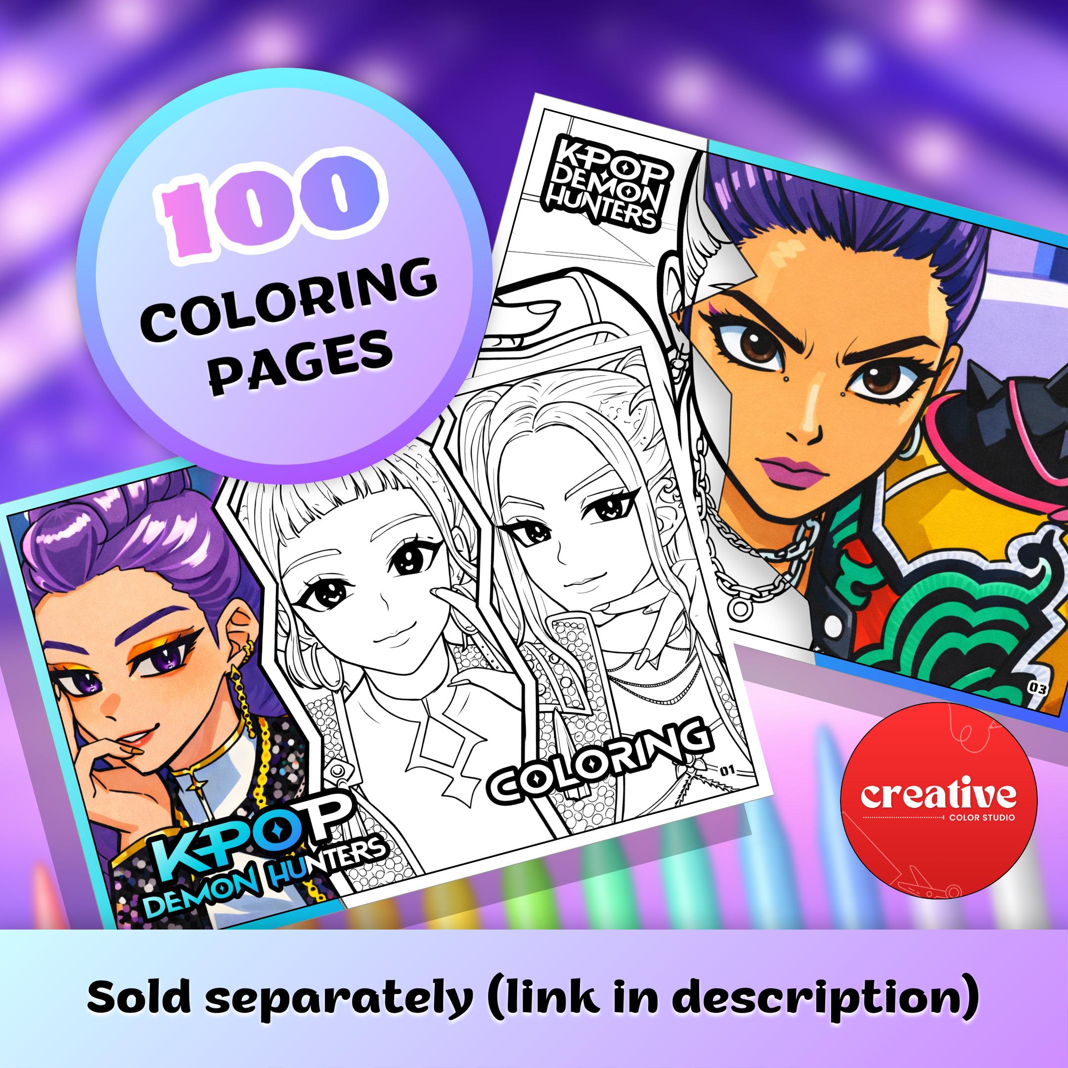 Huntrix Coloring Pages | K-pop Demon Hunters Coloring Book | Chibi ...