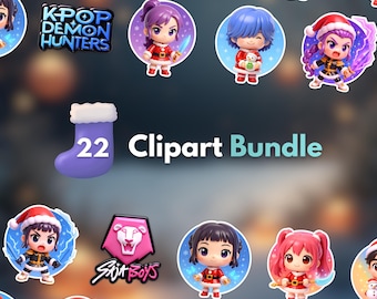 KPOP Demon Hunters Christmas Clipart Bundle | Funko Style | Printable Digital Bundle for Kids & Adults