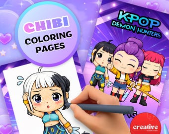 Dibujos para colorear de Huntrix / Libro para colorear de cazadores de demonios K-Pop / PDF imprimible estilo chibi / Descarga digital