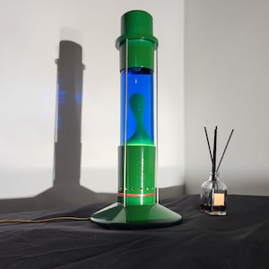 Vintage Lava Lamp, Green Base, Blue Liquid, Retro Night Light (17-inch)