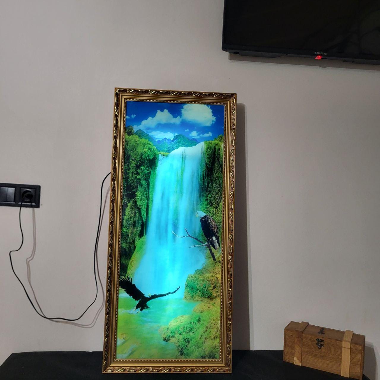 Moving waterfall picture frame with light and sound - Etsy 日本