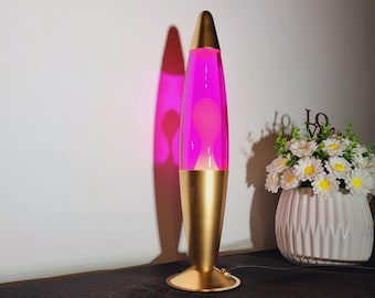 Vintage 1990s Pink Gold Lava Lamp, Retro Glass Table Lamp