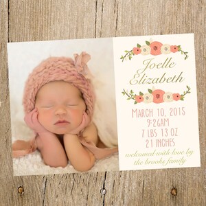 Baby Girl Floral Foto Birth Announcement - Digital