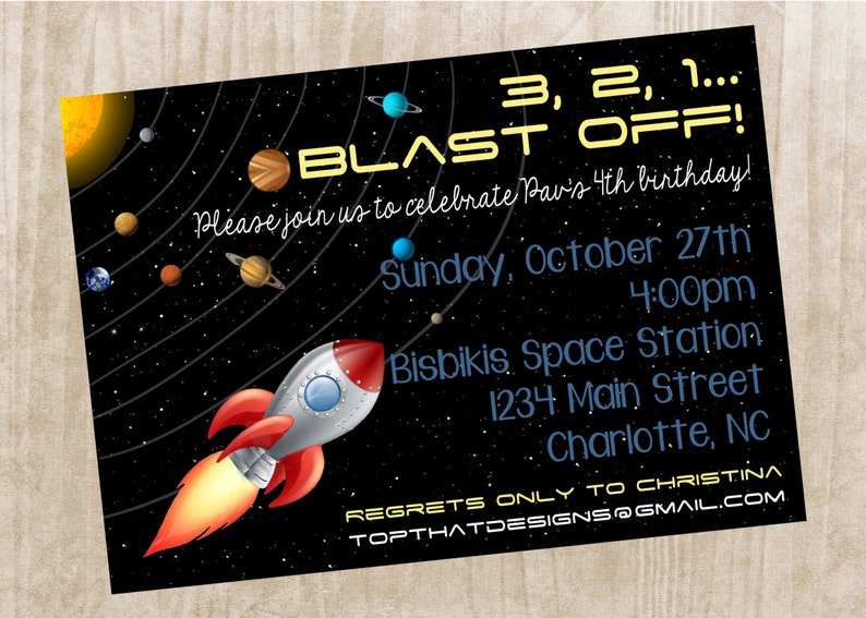Outer Space Birthday Invitation Digital image 1