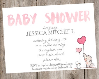 Elephant Baby Shower Invitation- Digital