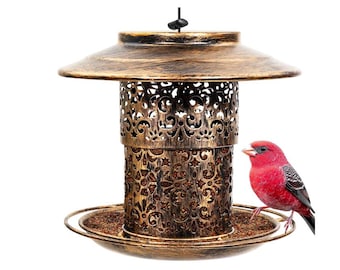 Metal Squirrel Proof Bird Feeder, Hanging Garden Decor, Easy Clean Tray