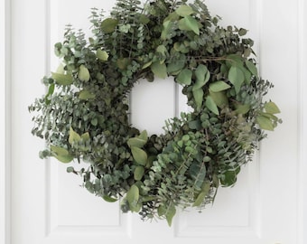 Preserved Eucalyptus Wreath with Baby Blue & Silver Dollar Leaves, Natural Greenery Home Decor