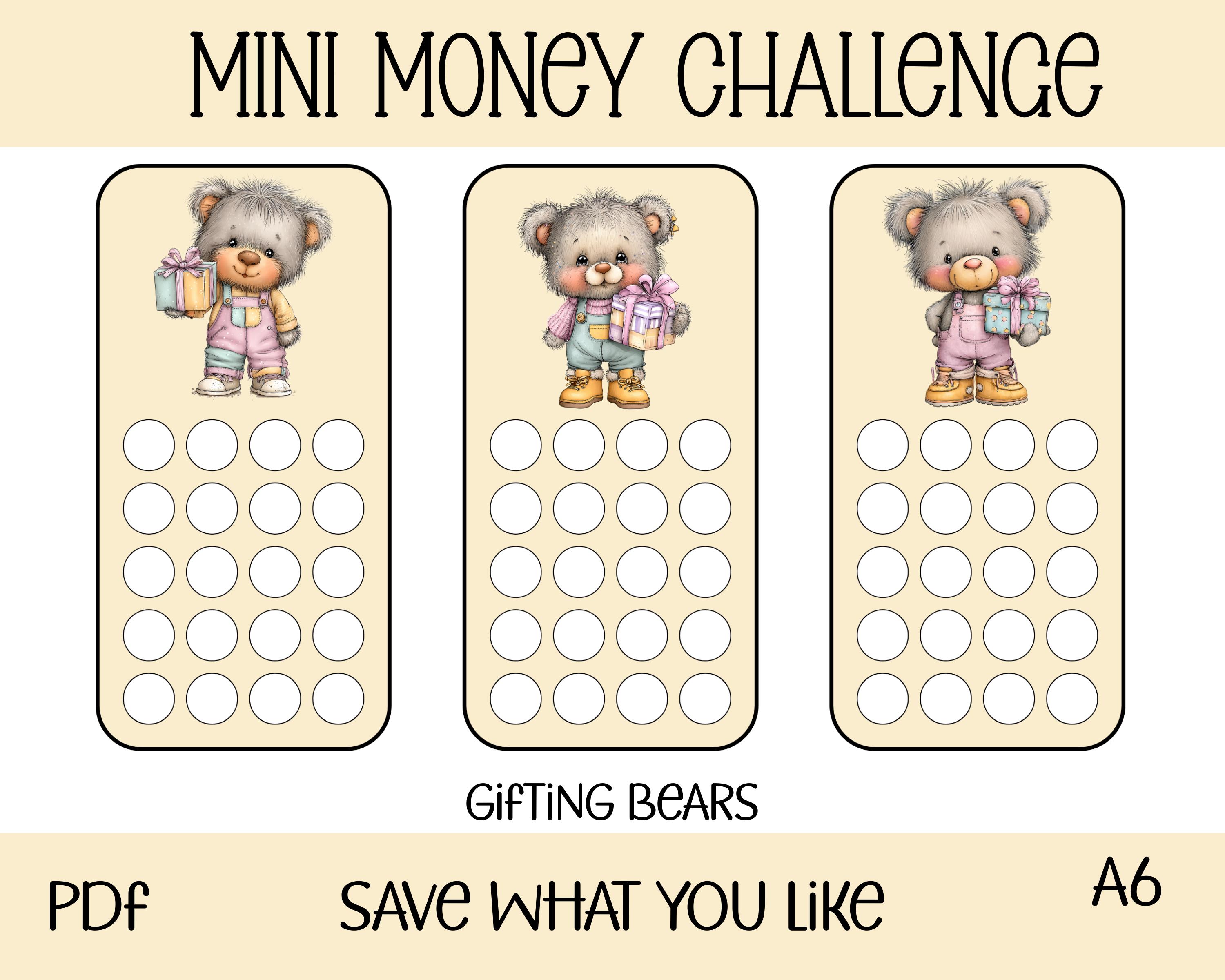 Mini Money Mini Money Challenge Gifting Bears Savings Printable A6 Cash Envelope ...