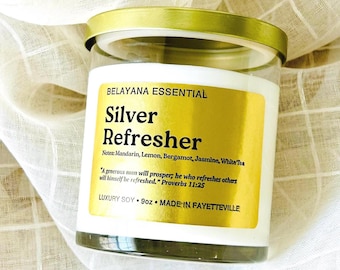 Silver Refresher Candle – Hand Poured Coconut Soy, Spa Scent, White Tea Aromatherapy