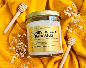 Vela Honey Drizzle Pancake - Vela Gourmand Artesanal em Recipiente de 255g (9 oz) com Óleo de Coco e Soja