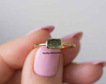 Moldavita de Chlum con certificación de grado A, plata de ley 925, chapada en oro amarillo/rosa de 18 k, regalo de San Valentín, joyería de alta vibración.