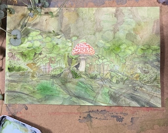Handgemalte Aquarellmalerei. Pilz