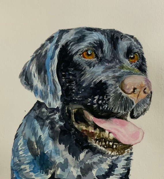 Actual Original Watercolour Painting of a Black Dog - Etsy
