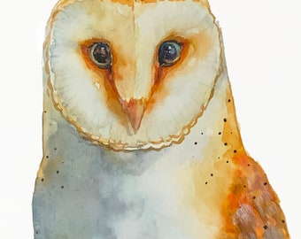 Barn Owl watercolor painting. Museum quality Giclee print of my Original.