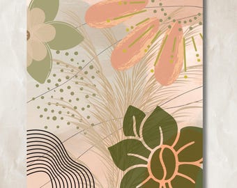 Boho Botanical Wall Art | Abstract Floral Print | Neutral Modern Digital Download