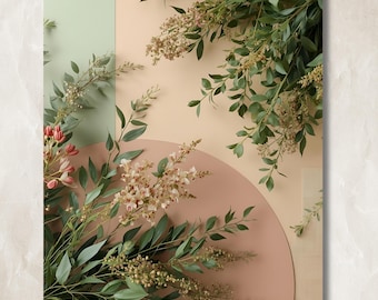 Botanical Wall Art Print – Modern Floral Printable Decor | Beige & Sage Green | Digital Download
