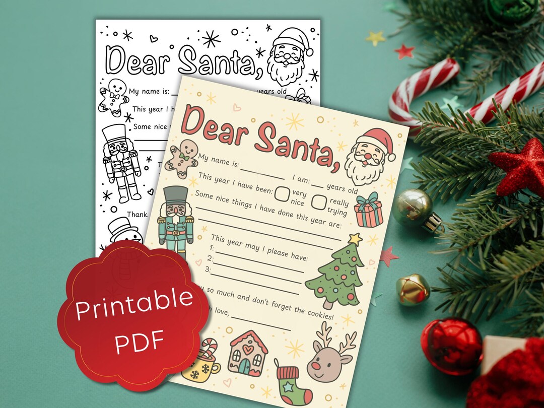 Dear Santa Letter Printable | Kids’ Coloring Wishlist for Christmas ...