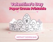 Valentine’s Day Paper Crown Printable for Kids, Classroom Valentine Activity, Color Your Own Heart Crown, Instant Download