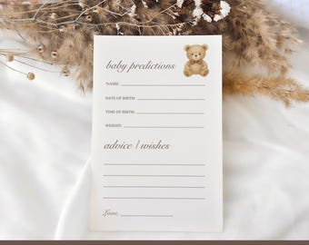 Vintage Cub Baby Predictions & Advice Card, Teddybär-Babypartyspiel, geschlechtsneutrale Babyparty, bearbeitbare Canva-Vorlage