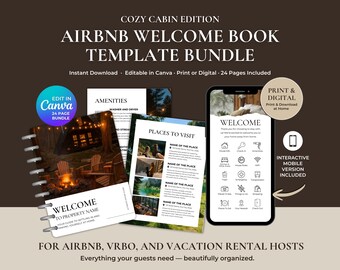 Airbnb Willkommen Buch Vorlage Cabin | Bearbeitbare Gästebuch Vorlage Canva | Ratgeber für Kurzzeitverleihungen | Personalisierbarer Gastgeber-Führer