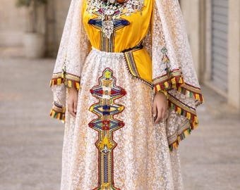 Handmade Moroccan Berber Wedding Dress – Traditional Embroidered Bridal Outfit