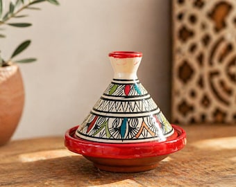 Handmade Ceramic Mini Tagine, Moroccan Spice Pot, Boho Kitchen Decor