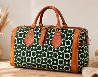 Bolso de fin de semana Kilim de cuero marroquí hecho a mano – Bolso de viaje de alfombra bereber