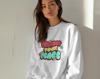 Protect Your Peace Sweatshirt | Retro Bubble Graphic | Self Care Hoodie | Motivational Wellness Gift
