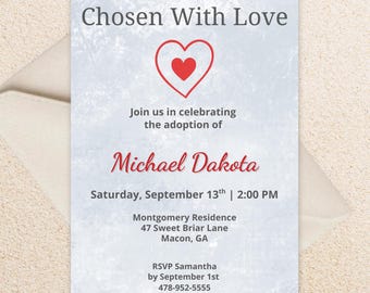 Chosen With Love Adoption Invitation, Adoption Celebration Invite, Printable Adoption Party Invitation, Forever Family Celebration