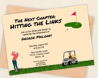 Golf Retirement Party Invitation, Hitting the Links Retirement Dinner Invite, Editable Golf Celebration Card