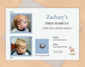 First Haircut Keepsake Template, Editable Haircut Memory, Baby Boy First Trim Record, Before and After Photo Keepsake