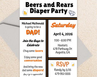 Dad Diaper Party Invitation, Beers and Rears Invite, Guys Baby Shower, Dad-to-Be Celebration, Editable PDF
